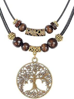 NEW Tree of Life Pendant Necklace Double Layer Boho Long Pendant Statement